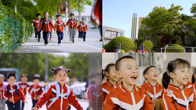 幼儿园早晨美景小朋友开开心心上学