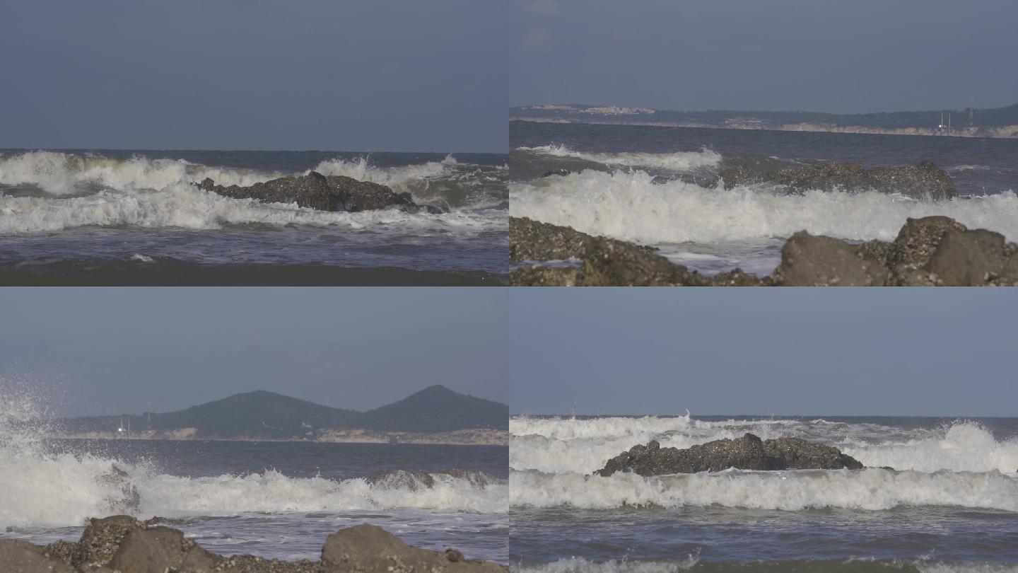 升格拍摄大海近海海浪浪花礁盘【灰片】7