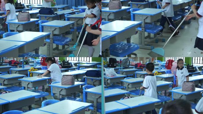 小学生打扫教室