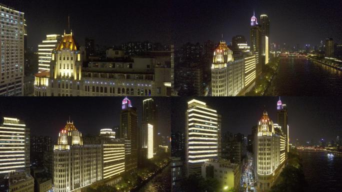 航拍5k广州沿江路爱群大厦夜景