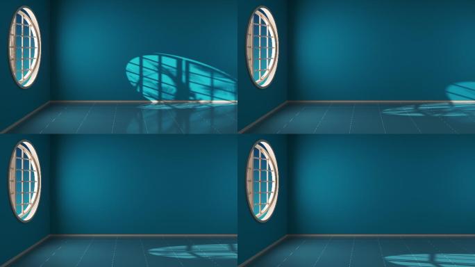 光影变化在圆形窗户的空房间 3D渲染