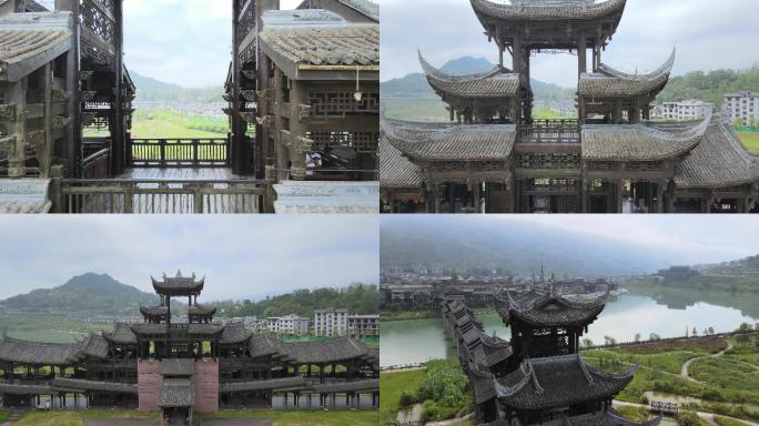 航拍濯水古镇5A级景区风雨廊桥