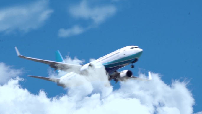 大气震撼的飞机穿过云层