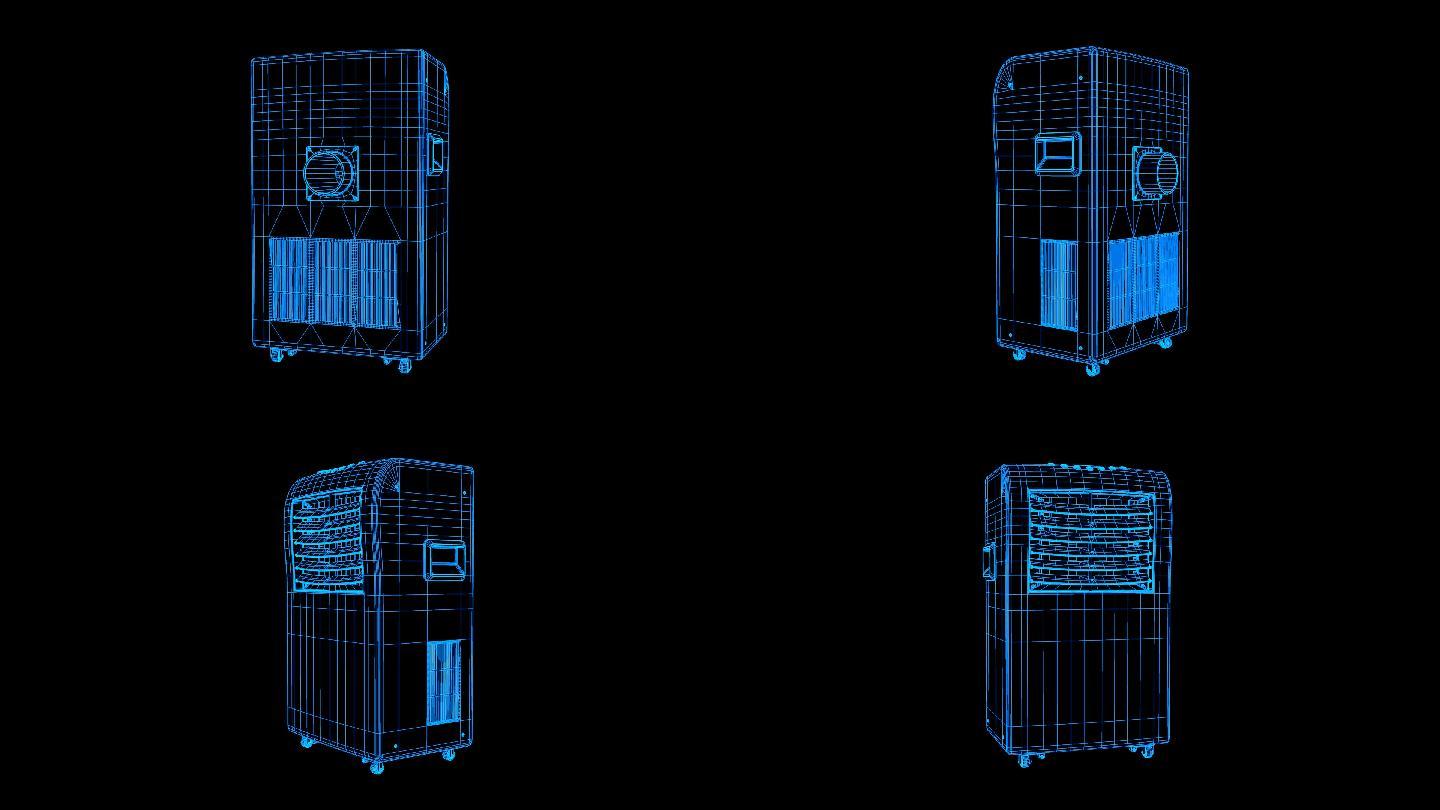 蓝色全息科技线框移动空调机旋转带通道