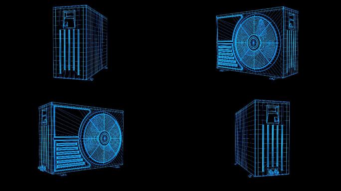 蓝色全息科技线框空调机外机旋转带通道