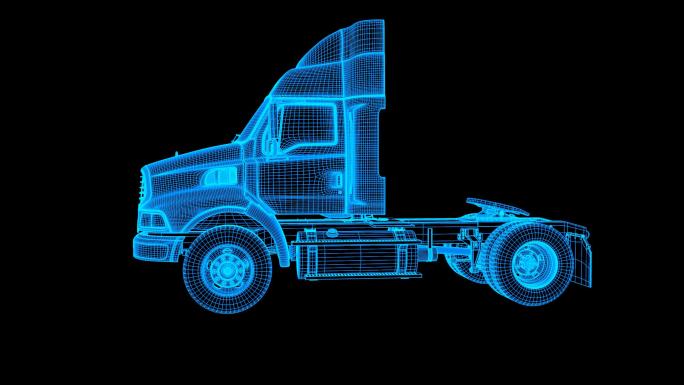 蓝色全息科技线框卡车头旋转带通道