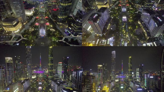 航拍5k广州珠江新城中轴线夜景全貌