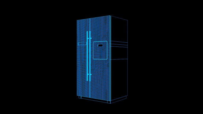 蓝色全息科技线框双开门冰箱旋转带通道