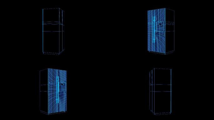 蓝色全息科技线框双开门冰箱旋转带通道