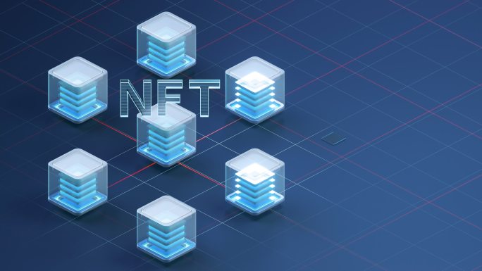 NFT数字版权加密技术概念 3D渲染