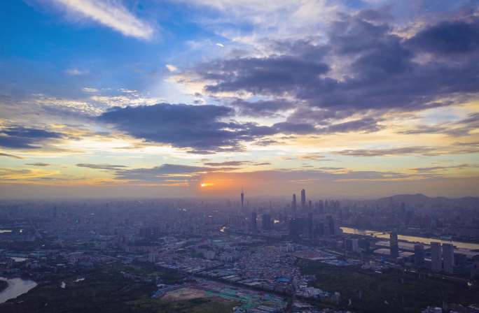 广州夜景大范围火烧云航拍延时02