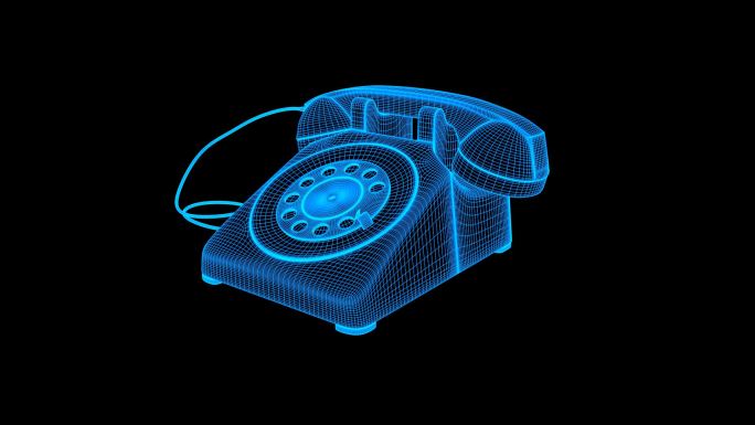 蓝色全息科技线框复古电话机旋转带通道
