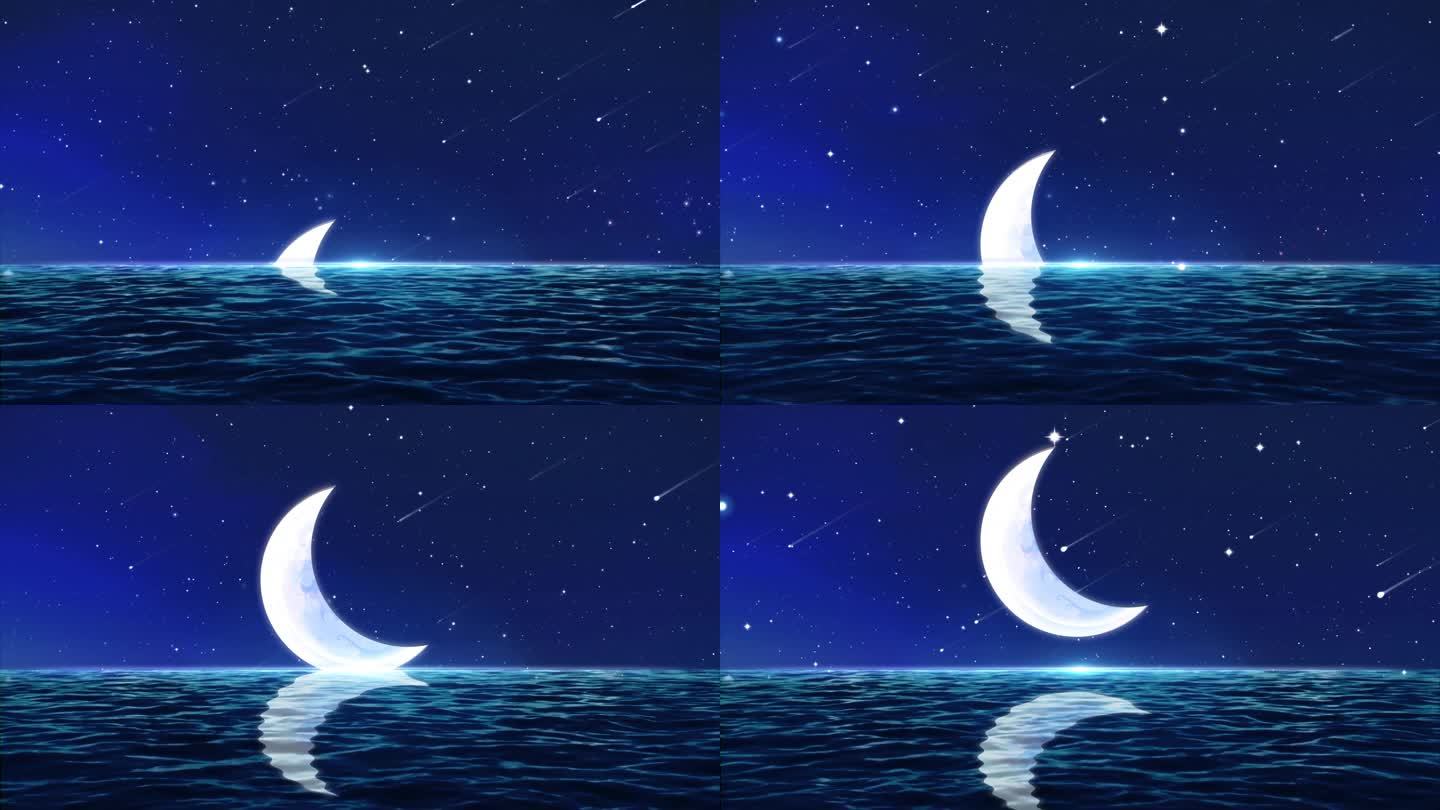 弯月亮海上升明月视频素材