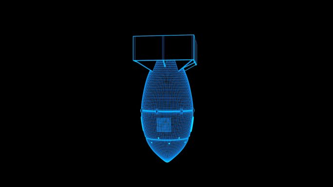 蓝色线框全息科技核弹动画素材带通道