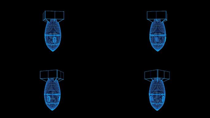 蓝色线框全息科技核弹动画素材带通道