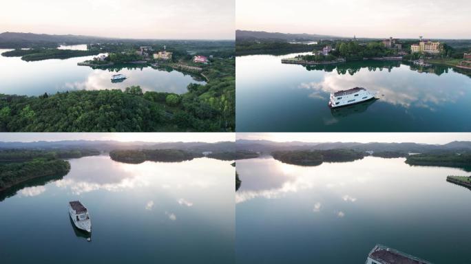 简阳龙泉湖夕阳湖景游船