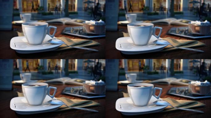 房地产夜景商业街咖啡换LOGO三维动画