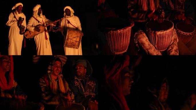 非洲摩洛哥撒哈拉沙漠篝火晚会