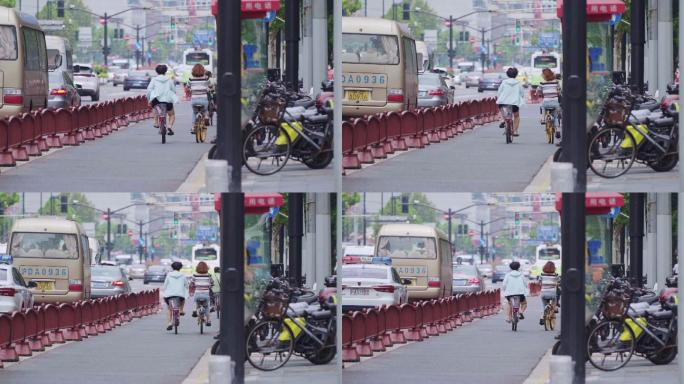 马路上骑自行车的女人背景
