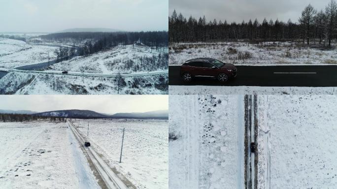 雪地行车、内蒙古阿尔山冰雪自驾雪景航拍