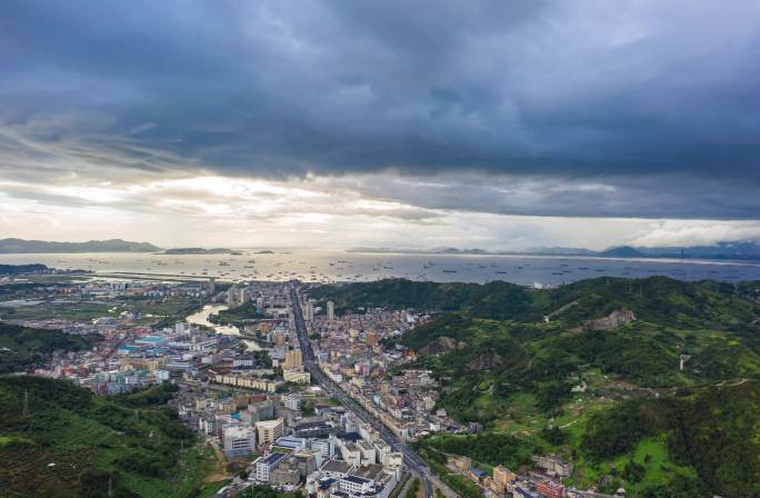 玉环大麦屿街道台风天来临前航拍延时4K