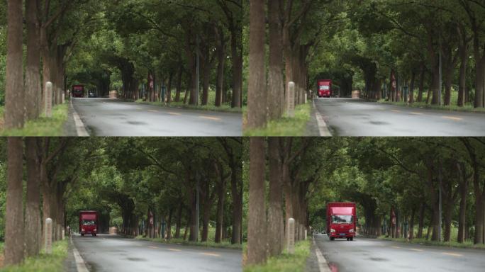 乡村道路上的红色货车