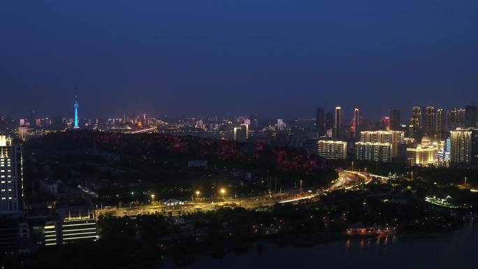 武汉城市夜景航拍 超广角拍摄 地标建筑