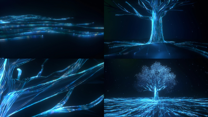 含【成品视频】科技光线汇聚大树C4D工程