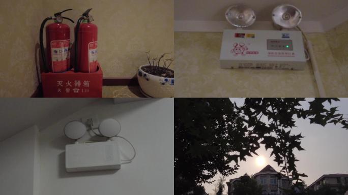 宾馆走廊消防设施应急灯灭火器烟雾感应器