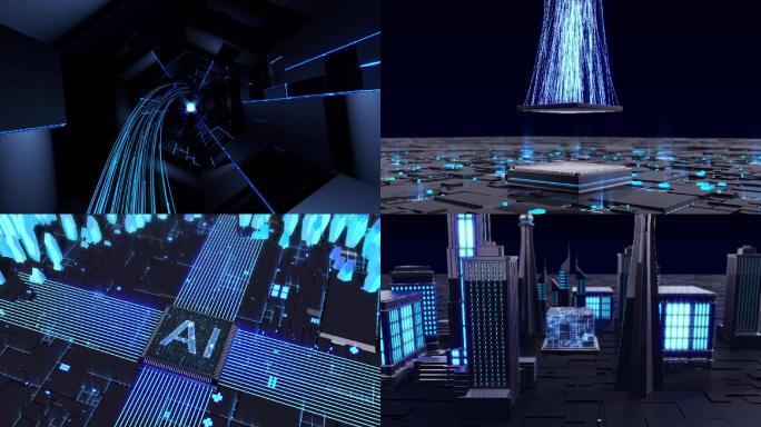 科技智能AI芯片穿梭城市片头+素材