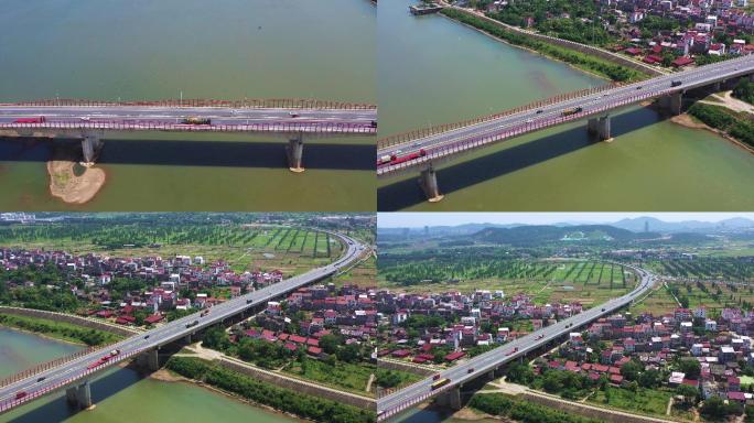 大桥上行驶的货车