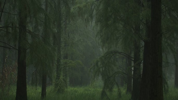雨中杉树林