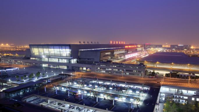 上海虹桥站 延时摄影 夜景 全景 高铁