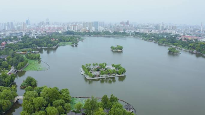 济南地标大明湖航拍