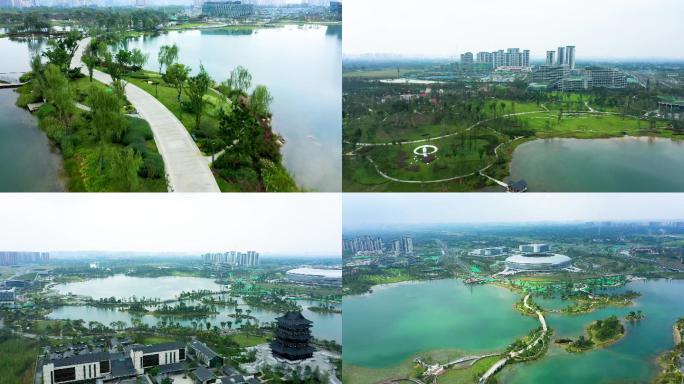成都龙泉东安湖体育公园航拍视频素材4K