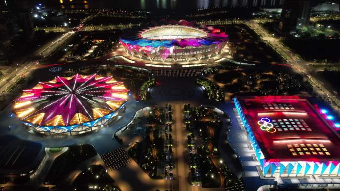 十四运场馆夜景4k 西安奥体中心夜景