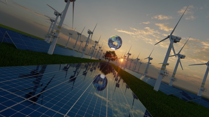 碳中和环保新能源风力太阳能创意地球