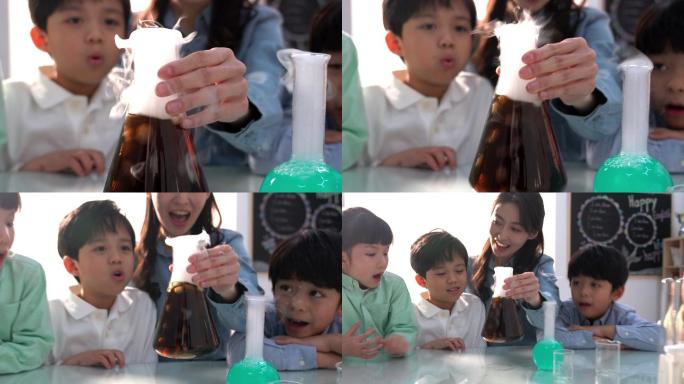 老师和小朋友们一起做化学实验