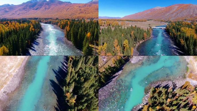 航拍新疆北疆阿勒泰喀纳斯河