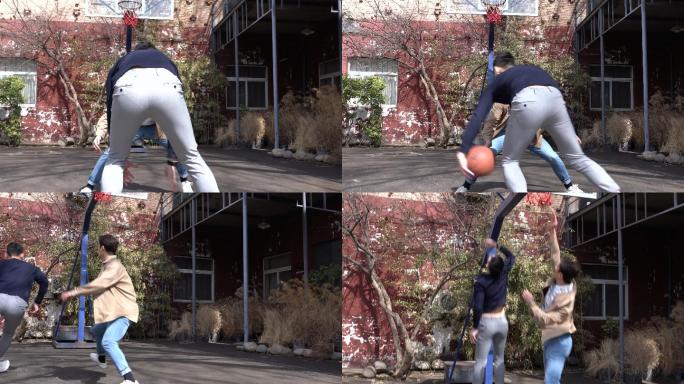 在篮球场打篮球