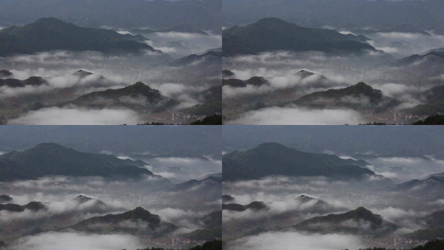 中国浙江高速穿过山区云雾云海漂亮原素材