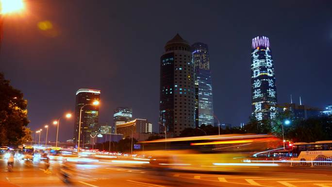 北京地标国贸商圈夜景延时