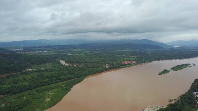 东南亚金三角湄公河风景航拍