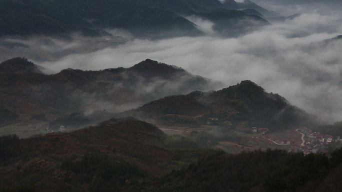 浙江金华绍兴山区云雾云海乡村农村原素材