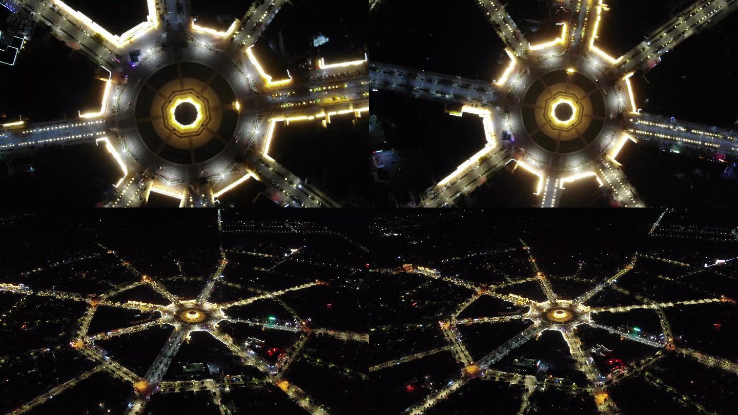 航拍新疆北疆特克斯八卦城4K夜景