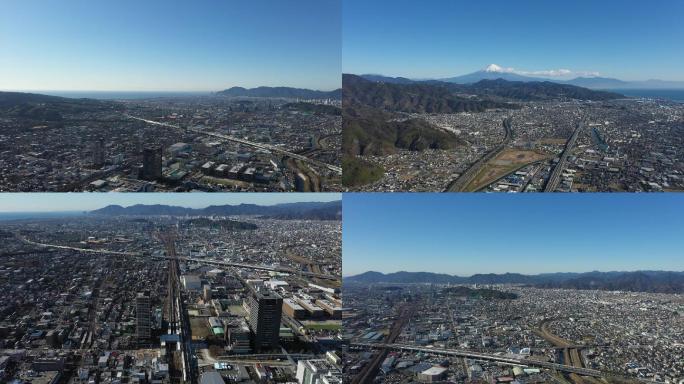 日本富士山城市高铁航拍