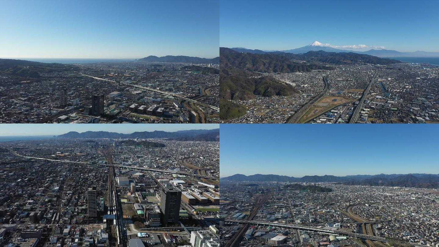 日本富士山城市高铁航拍