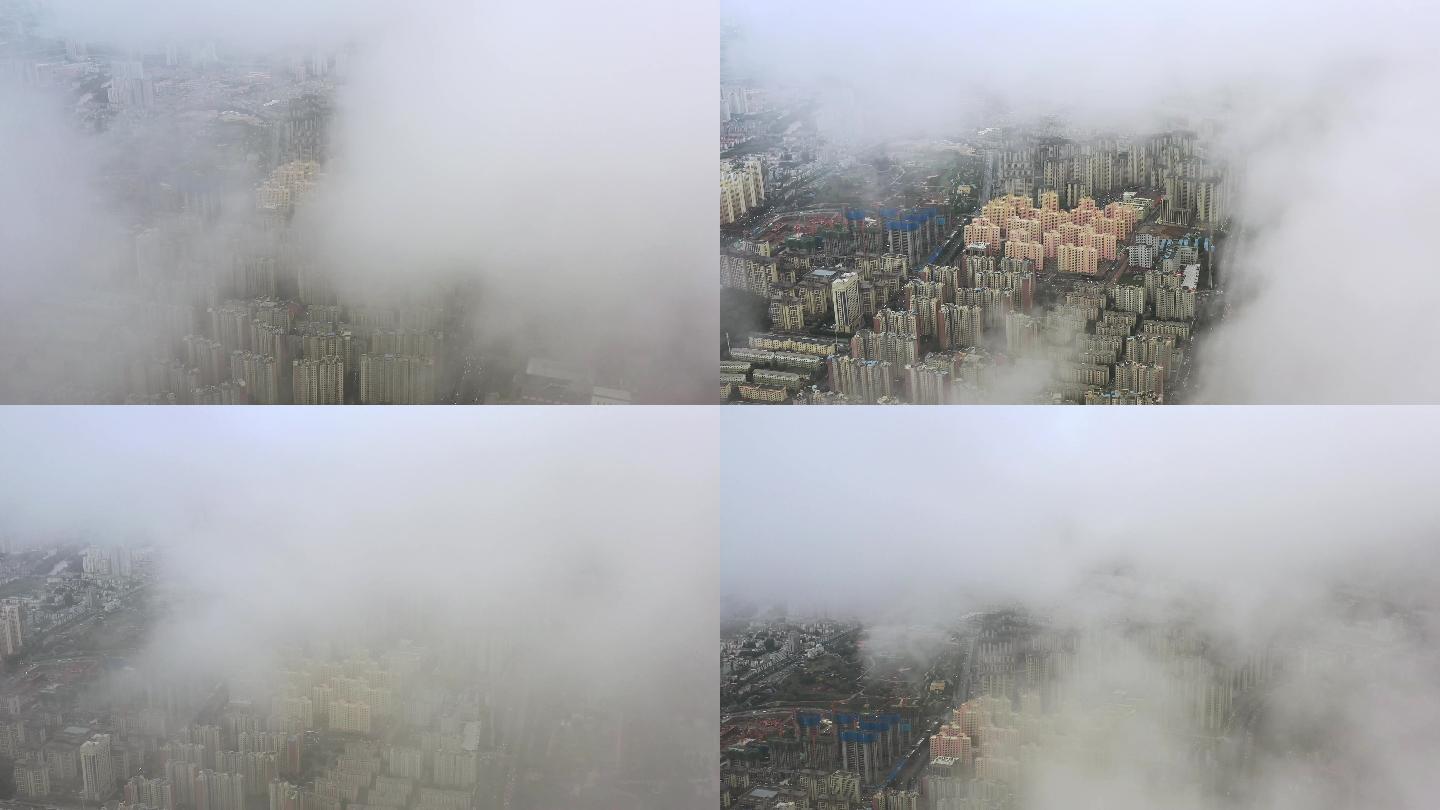 实拍4k航拍青海西宁城市穿云层
