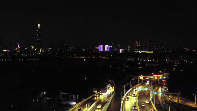 南京新庄立交桥夜景航拍