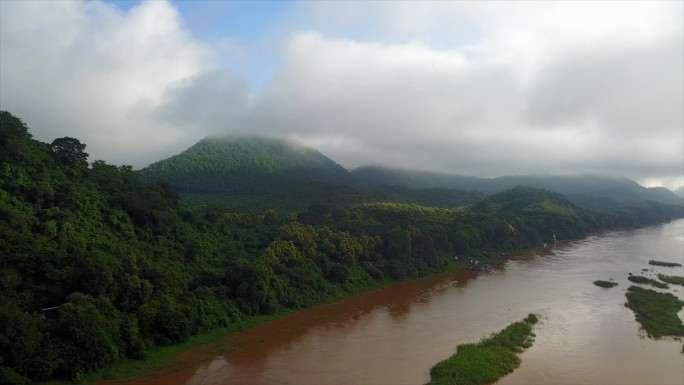 东南亚金三角湄公河老挝风景航拍
